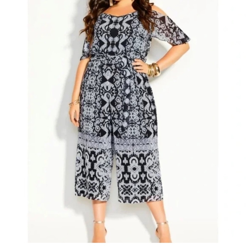 NEW City Chic Elegant Black Patterned jumpsuit boho size 20